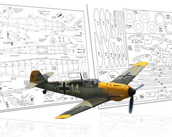 Aircraft RC Plane Model Messerschmitt Bf 109E Digital Plans  PDF + DXF