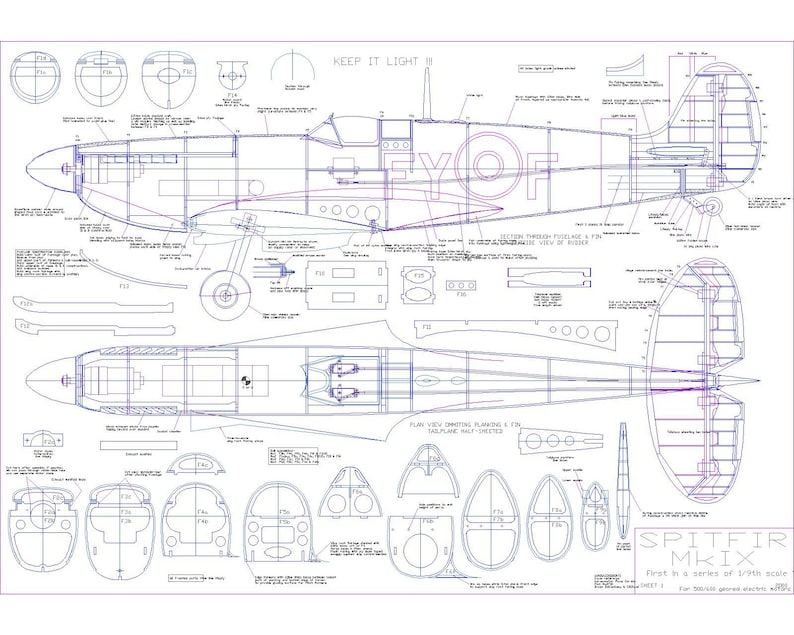Aircraft RC Plane Model Spitfire MK9 Digital Plans PDF DXF Etsy