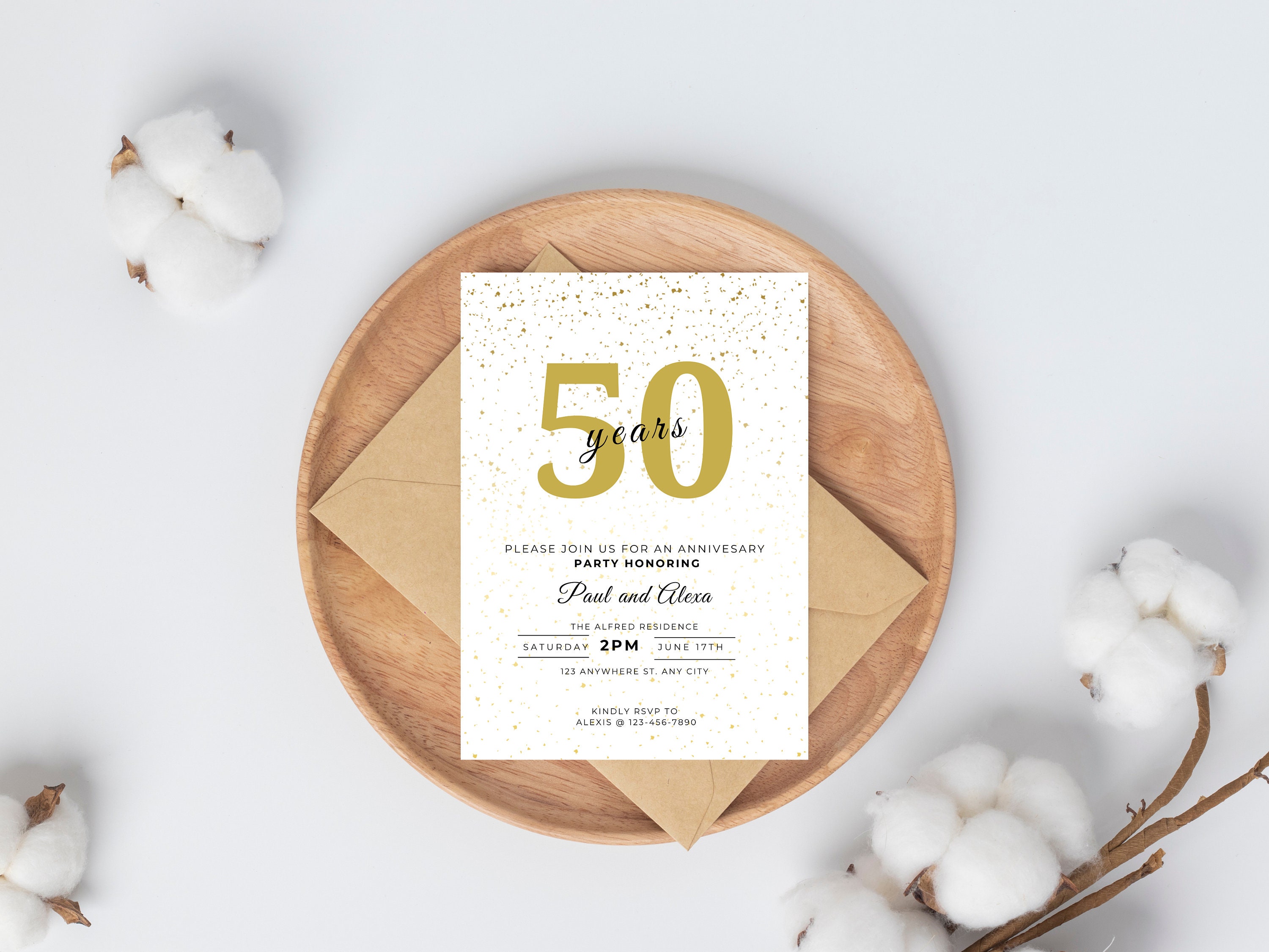50th Wedding Anniversary Invitation Template - Golden Glitters Party ...