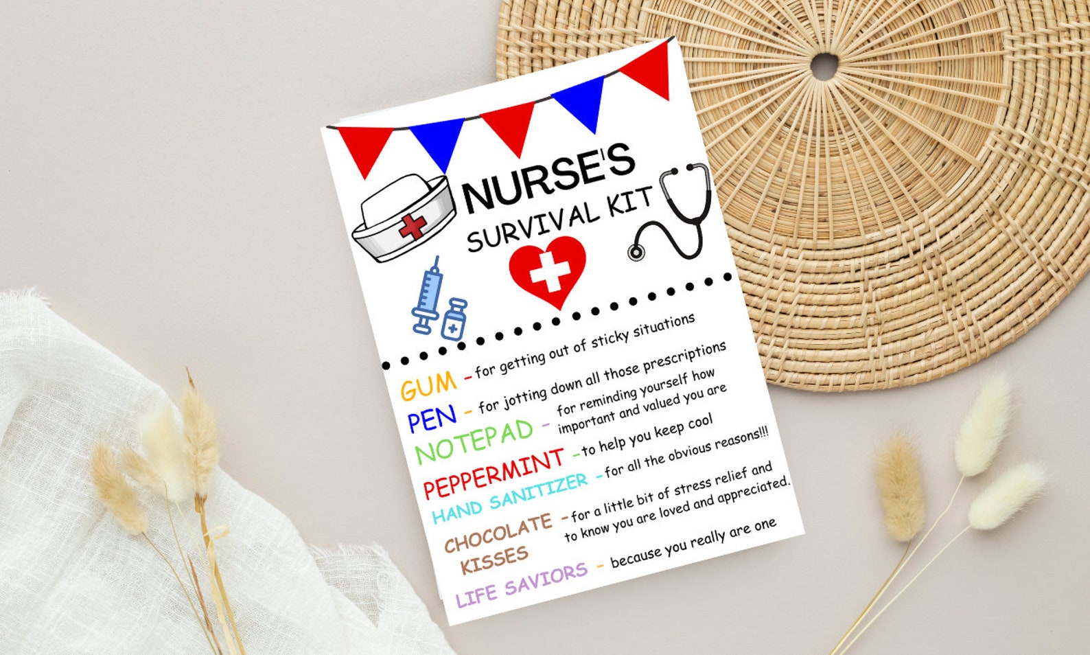 Printable Nurse Survival Kit, Nurse Gift, School Nurse Survival Kit