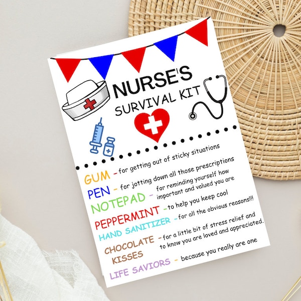 Printable Nurse Survival Kit, Nurse Gift, School Nurse Survival Kit, School Nurse Appreciation Week, DIY Nurse Survival Kit, Gift For Nurse