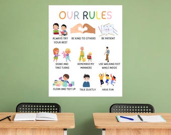 Simple class rules for preschool and daycare,Printable Classroom Decor, School Rules,Class Rules,Motivation,School Supplies,Teacher Supplies