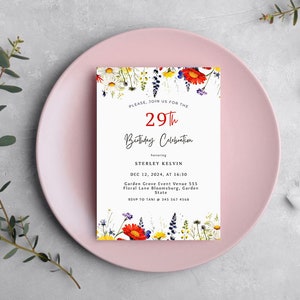 Editable 29th Birthday Invitation  Digital Template, Adult Invites, 29th Birthday Invite red, 29th Party Evite Modern Trendy Ecard