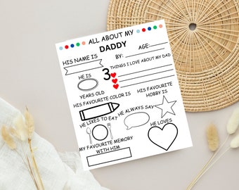 All About My Daddy Printable Worksheet, Father's Day Printable, Fathers Day Card, Card for Dad, Dad Questionnaire, Fathers Day Activity