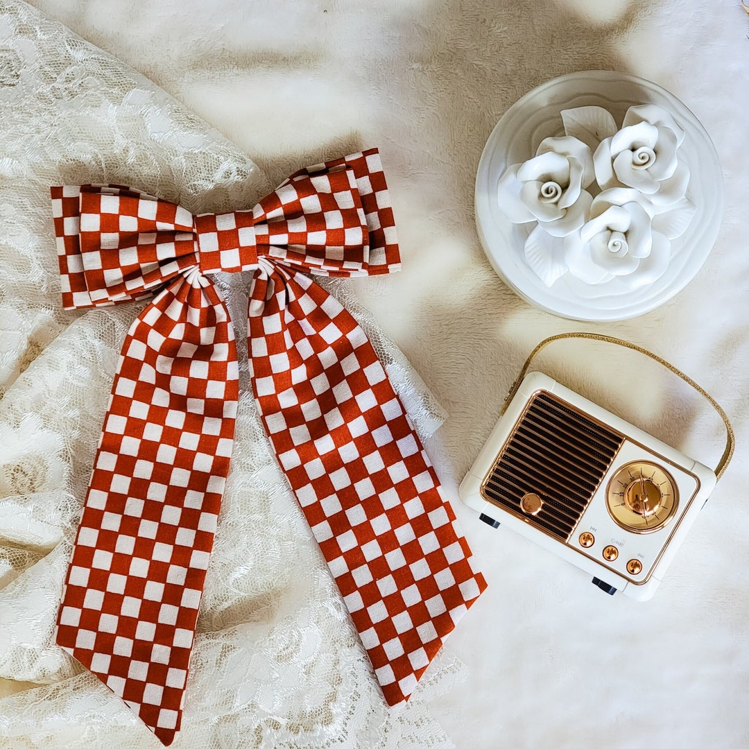 Fall Chair Bows Checkered Print Bow, Women Hair Bows, Fall Hair Bows, Thanksgiving Hair ...