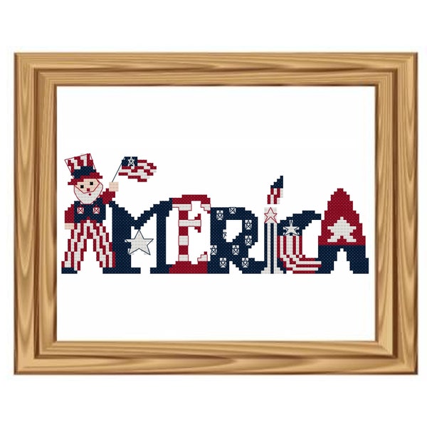 Cross Stitch Pattern "America" with Uncle Sam - Digital File - X Stitch Pattern, Patriotic Cross Stitch, 4th of July Cross Stitch