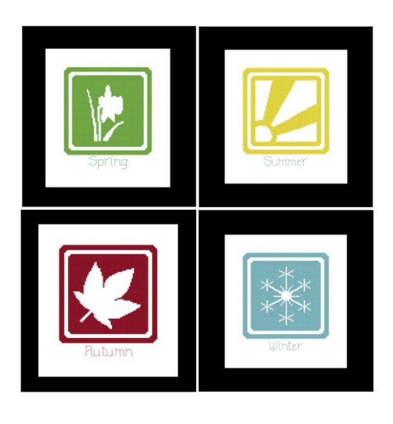 Four Seasons Cross Stitch Pattern PDF File Set of 4, Modern Cross
