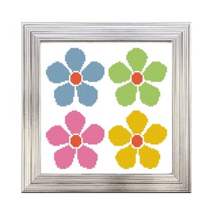 Flower Cross Stitch Pattern - Digital File - PDF File - Vintage Colored Flower Pattern, X Stitch Pattern