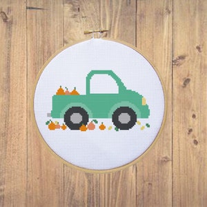 Truck and Pumpkins Cross Stitch Pattern - Digital File/ Instant Download - Hoop Art, X Stitch Pattern, Car Cross Stitch