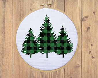 Green Flannel Tree Silhouette Cross Stitch Pattern - PDF File - Instant Download, X Stitch Pattern, Textured Flannel Tree Silhouette