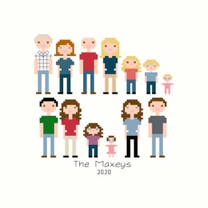 CUSTOM 9-12 Figure Family Portrait Cross Stitch Pattern - Pdf file, PATTERN ONLY - X Stitch Pattern, Family Portrait Pattern, Easy, Beginner