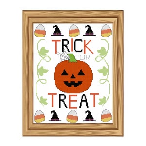 Halloween Cross Stitch Pattern: Trick or Treat Pumpkin (Digital File)