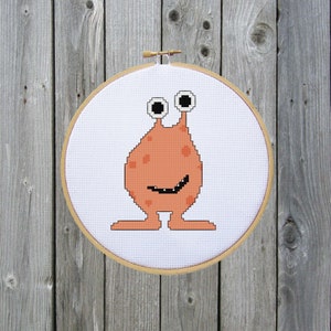 Cute Monster Cross Stitch Pattern in Orange - Digital File/ Instant Download - Hoop Art, X Stitch Pattern, Monster Decoration