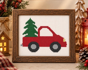 Christmas Tree Red Truck Cross Stitch Pattern (Digital Download)