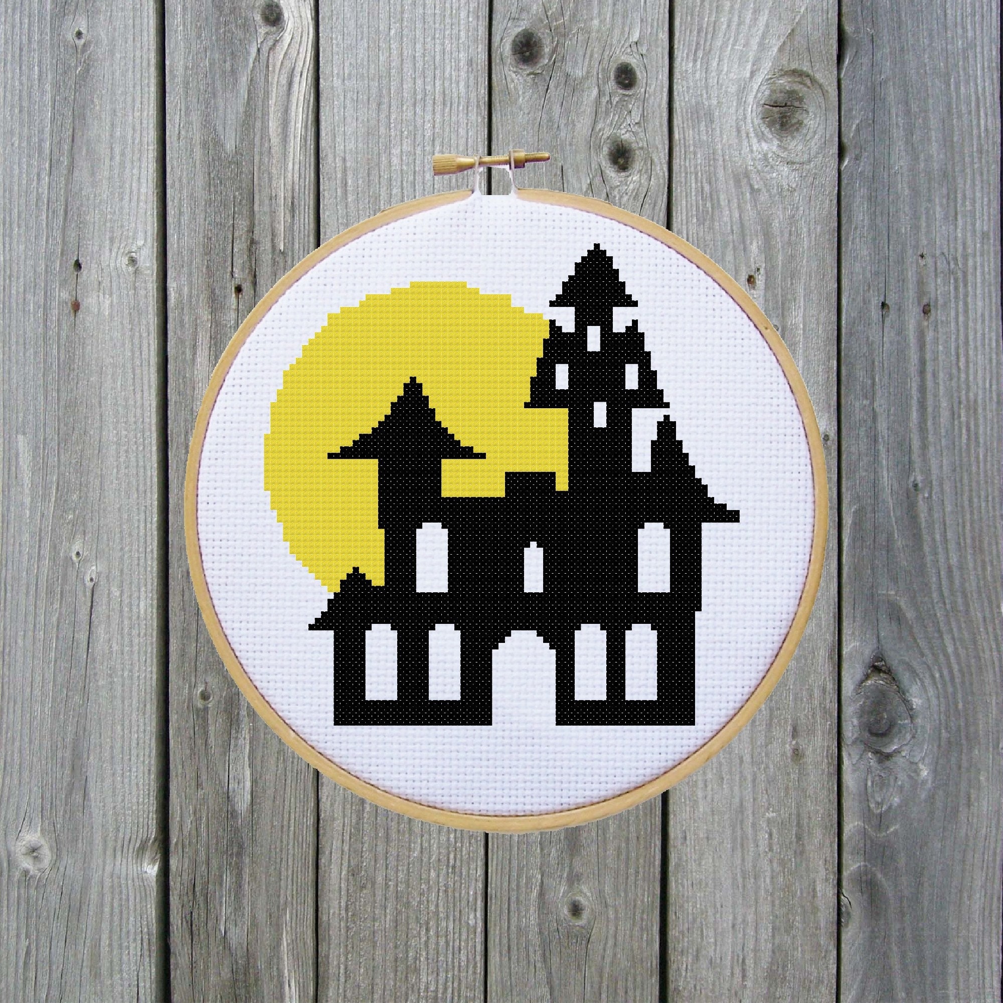 Halloween Cross Stitch Pattern Haunted House With Moon - Digital File ...