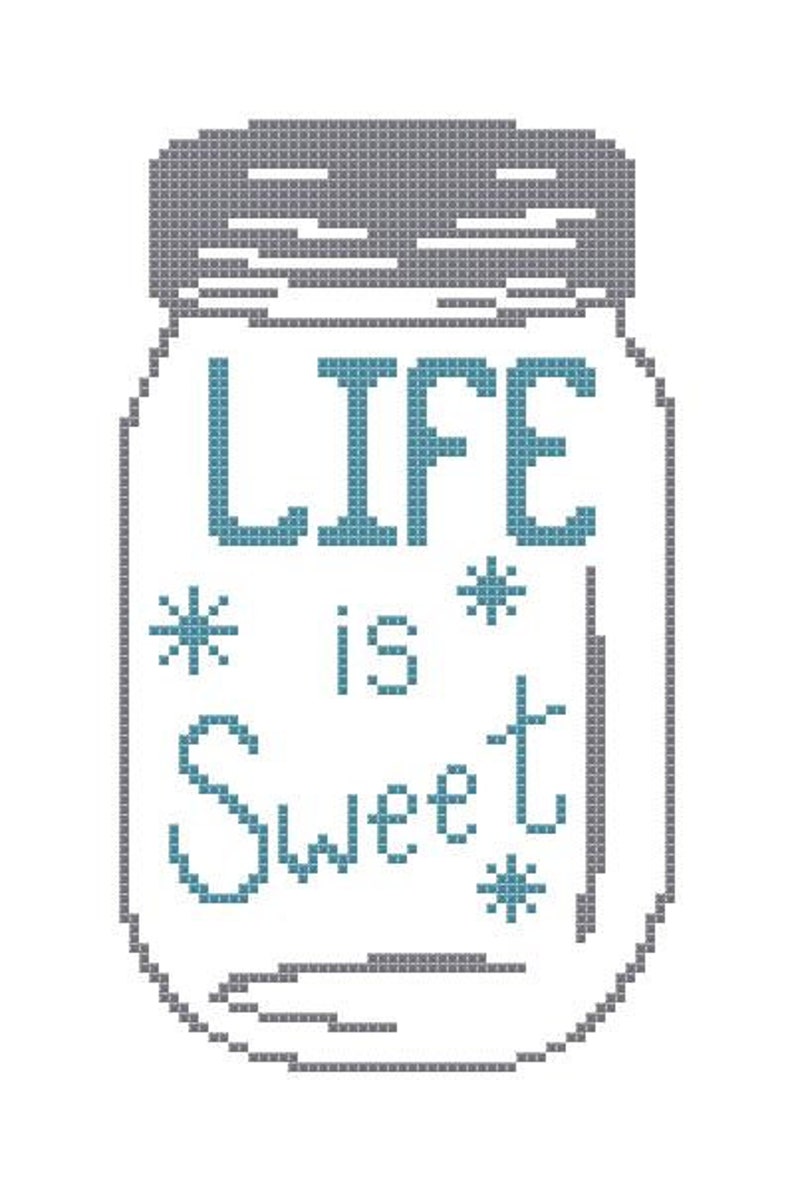 Mason Jar Cross Stitch Pattern life is Sweet PDF File Easy Cross Stitch