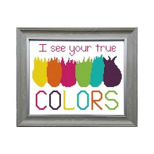 Easy Cross Stitch Pattern &quot;I See Your True Colors&quot; Quote, X Stitch Phrase - Modern Cross Stitch Pattern, Troll Hair, Beginner, Simple