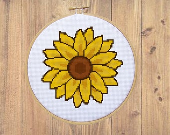 Sunflower Cross Stitch Pattern Instant Download - Digital File - Hoop Art, Counted Cross Stitch, Easy Cross Stitch