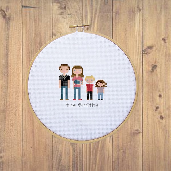 CUSTOM 1-4 Figure Family Portrait Cross Stitch Pattern - Pdf file, PATTERN ONLY - X Stitch Pattern, Family Portrait Pattern, Easy, Beginner