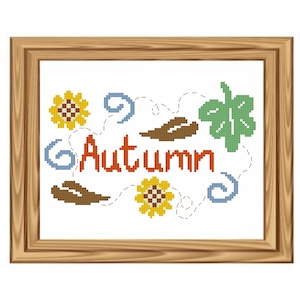 Autumn Cross Stitch Pattern: Sunflowers and Leaves (PDF File)