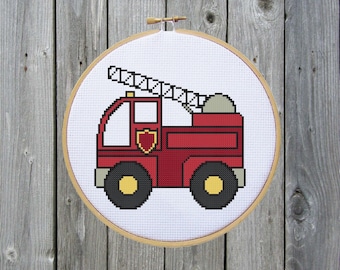 Fire Truck Cross Stitch Pattern: Easy Beginner Design (PDF Pattern)