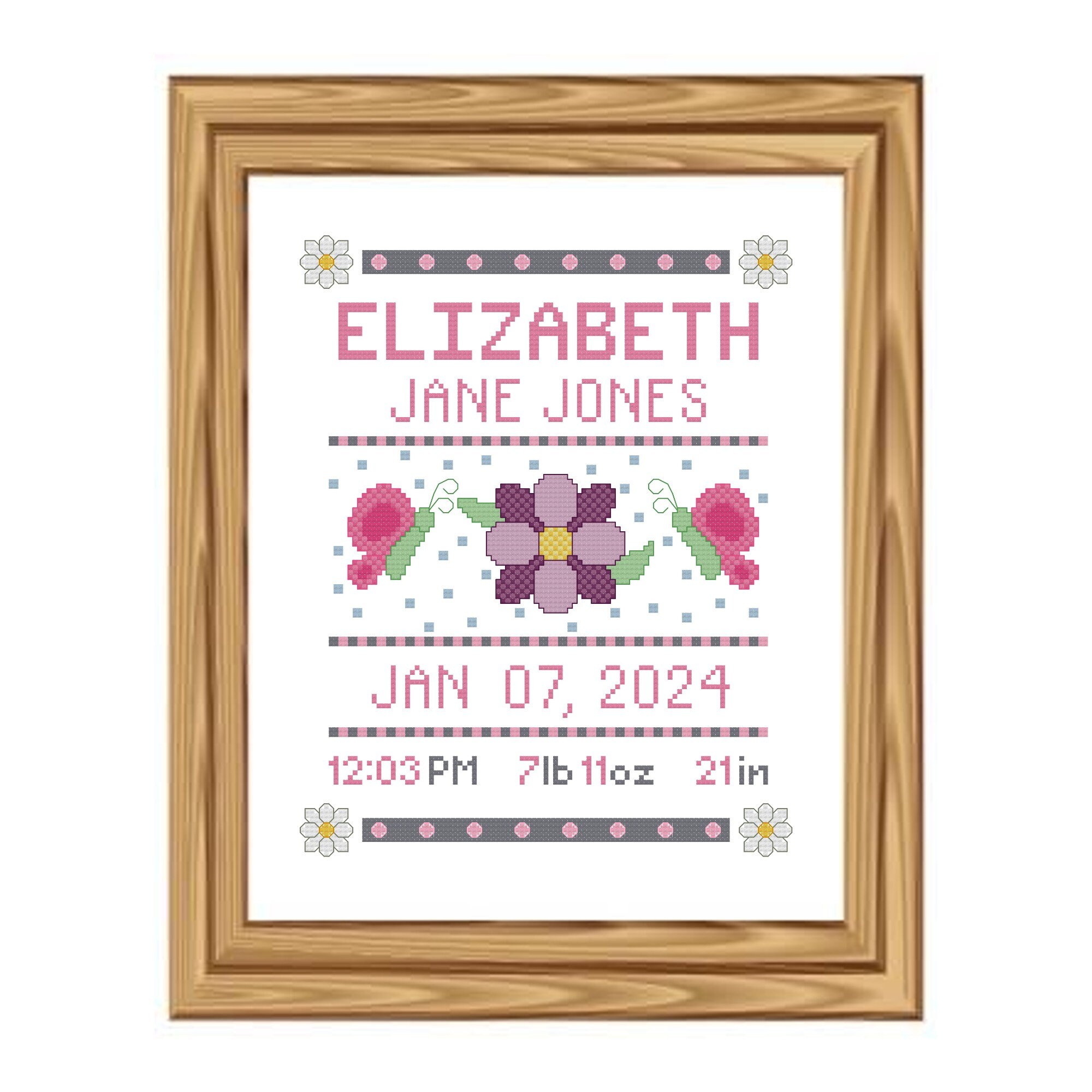 Birth Announcement Cross Stitch Pattern for Girl PDF File Etsy