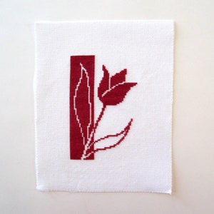 Red Tulip Completed Cross Stitch: 5x7 Finished Embroidery