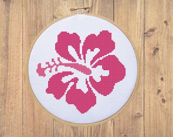 Hibiscus Cross Stitch Pattern in Pink - PDF File - Instant Download - X Stitch Pattern, Embroidery, Flower Pattern, Easy Pattern