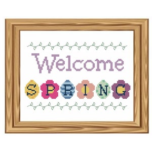 Welcome Spring Cross Stitch Pattern - PDF File - Instant Download, X Stitch Pattern, Phrase Cross Stitch, Spring Cross Stitch, Welcome