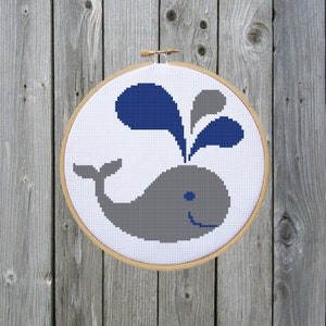 Whale Cross Stitch Pattern - Digital File/ Instant Download - Hoop Art, X Stitch Pattern, Nursery Cross Stitch Pattern, Modern Cross Stitch
