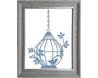 Patrón de punto de cruz de jaula de pájaros: Decoración DIY para el hogar (Patrón PDF)
