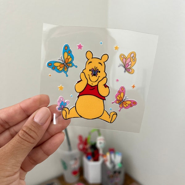 Disney Bear UV DTF Pooh Butterfly Decal Permanent Sticker | Ready to Apply Cup Wrap Libby Glass Can Tumbler Decal