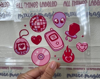 Sticker UV DTF Gadgets Rose Années 90 : Transfert de gobelet étanche