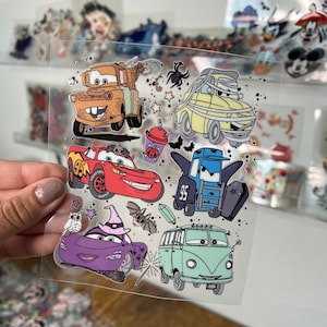 Pixar Inspired UV DTF McQueen and Friends Halloween Decal Cars Sticker Sheet | Ready to Apply Libby Glass Can Wrap