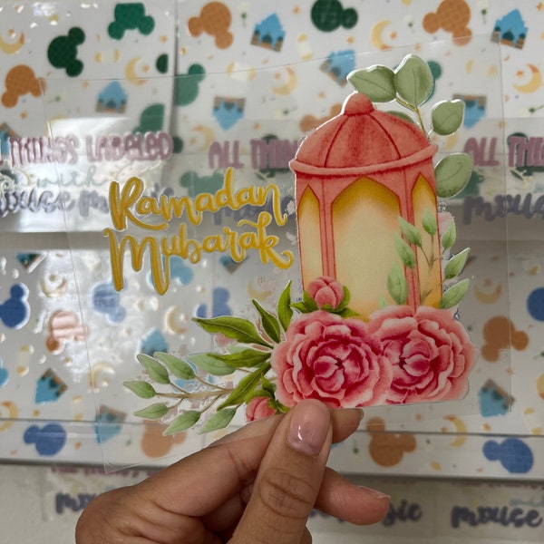 Floral Ramadan Mubarak UV DTF Decal Eid Mubarak Sticker | Ready to Apply Transfer Floral Ramadan Waterproof Islamic Gift Idea