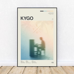 Póster moderno de mediados de siglo inspirado en Kygo, impresión de estilo retro, DJ de música electrónica de baile, arte mural, Distrito 33