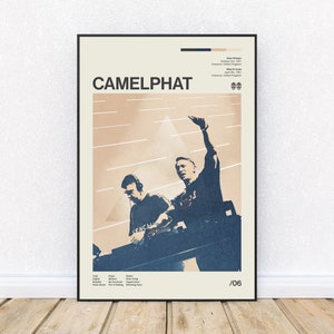 Póster moderno de mediados de siglo inspirado en CamelPhat, impresión de estilo retro, DJ de música electrónica de baile, arte mural, Distrito 33