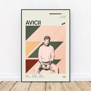 Poster ispirato ad Avicii, stile Mid-Century Modern, stampa in stile retrò, musica dance elettronica, DJ, arte murale, District 33