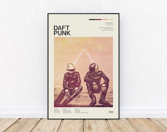 Daft Punk Inspired Mid-Century Modern Poster, Retro Style Print, Electronic Dance Music DJ, Wall Art, District 33