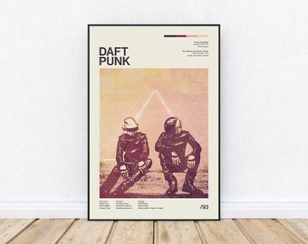 Daft Punk Inspired Mid-Century Modern Poster, Retro Style Print, Electronic Dance Music DJ, Wall Art, District 33