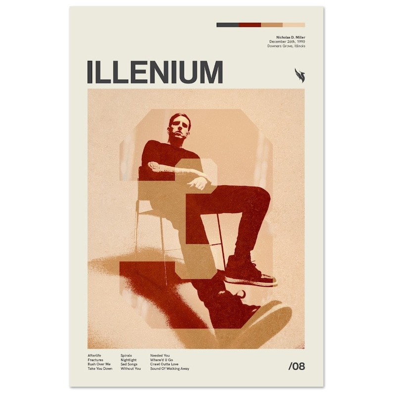 Illenium Inspired Mid-Century Modern Poster, Retro style print, electronic dance music, DJ, Wall Art, District 33 30x45 cm / 12x18″