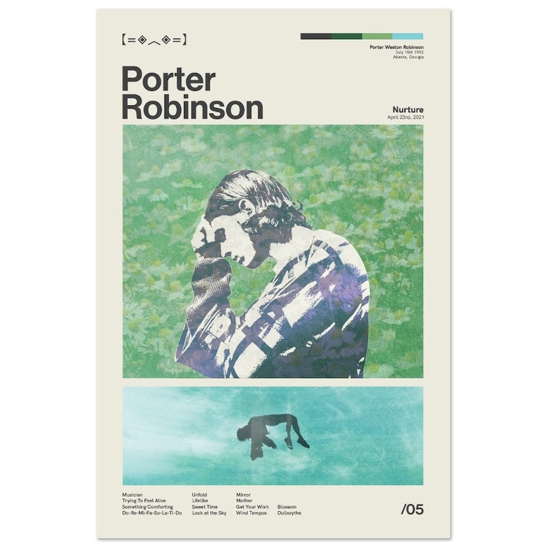 Porter Robinson Nurture Inspired Mid-Century Modern Poster, Retro Style Print, Electronic Dance Music, DJ, Wall Art, District 33 30x45 cm / 12x18″