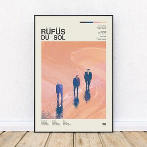 Póster moderno de mediados de siglo inspirado en Rufus Du Sol, impresión de estilo retro, DJ de música electrónica de baile, arte mural, Distrito 33