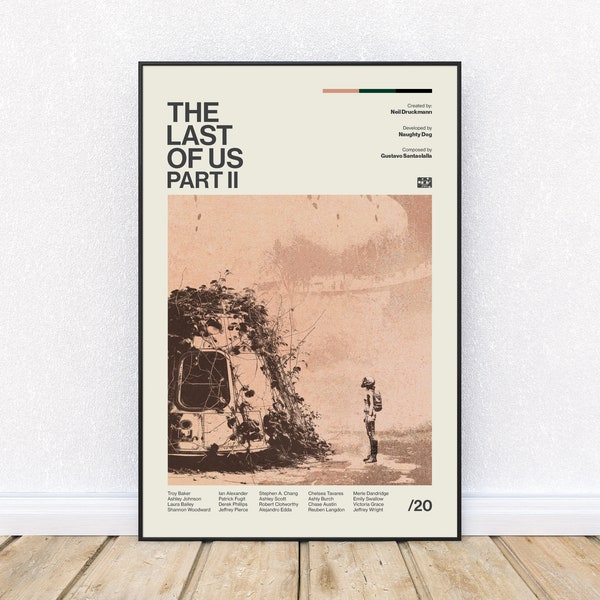 Cartel inspirado en The Last of Us Part 2, moderno de mediados de siglo, impresión de arte, cartel de película, programa de televisión, videojuego, arte de pared, Distrito 33