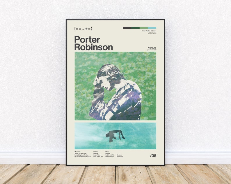 Porter Robinson Nurture Inspired Mid-Century Modern Poster, Retro Style Print, Electronic Dance Music, DJ, Wall Art, District 33 image 1