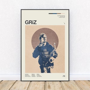 GRiZ inspiriertes Mid-Century Modern Poster, Retro-Stil Druck, elektronische Tanzmusik DJ, Wandkunst, Distrikt 33