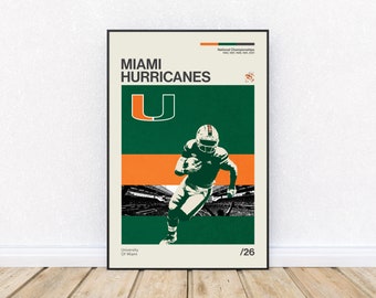 University of Miami Hurricanes Football Poster, Retro Style Print, NCAA, Sports Wall Art, District 33