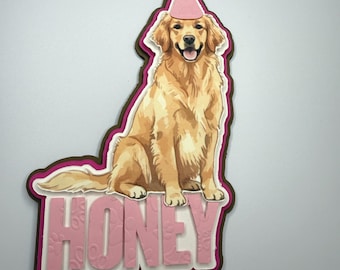 Custom Dog Cake Topper • Cat Cake Topper • Pet Birthday Party Hat Silhouette • Layered Name Topper • Personalized Animal Birthday Decoration