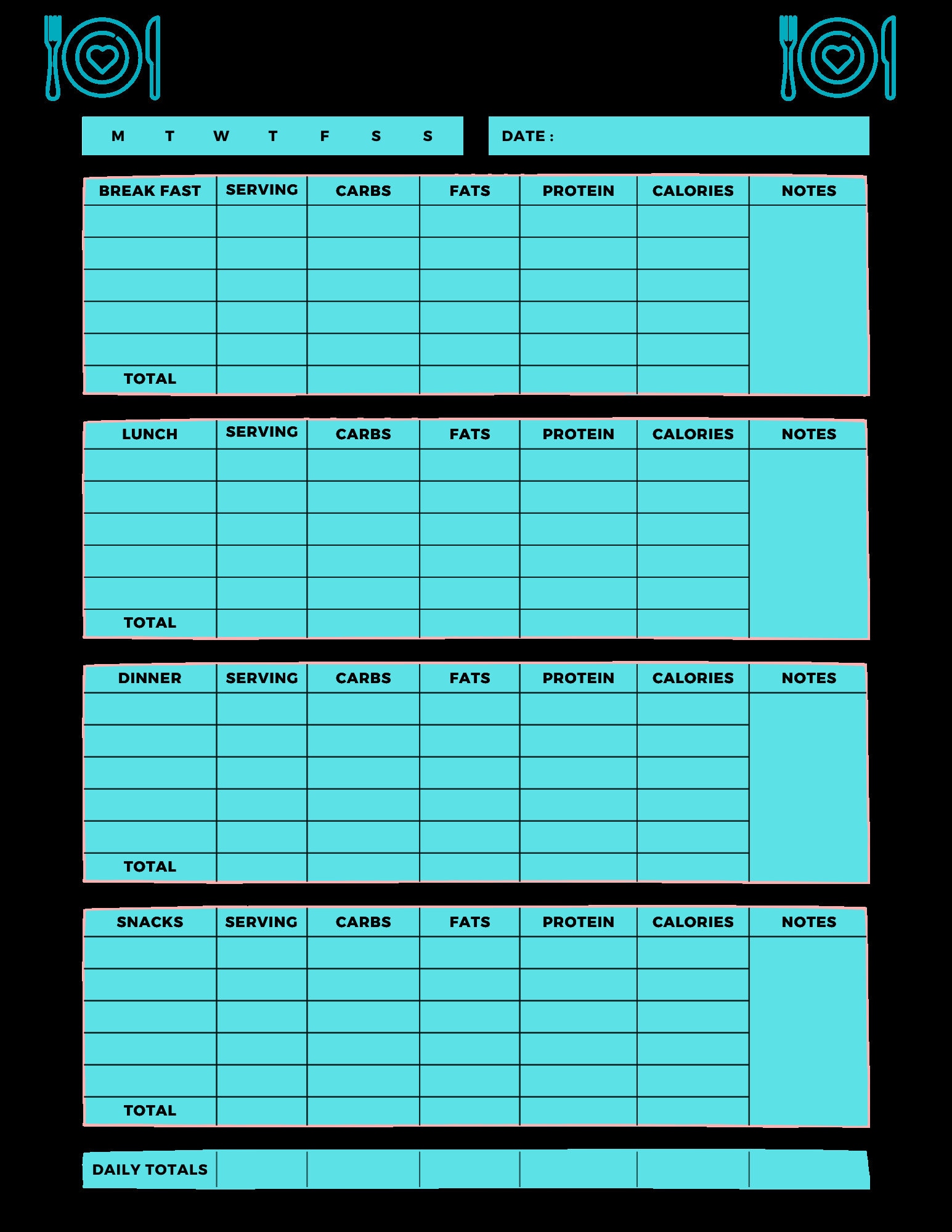 Printable, Meal Planner, Food Plan, Carb, Protein, Instant Download ...