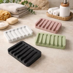 Minimalist Concrete Soap Dish: Modern Draining Soap Bar Tray